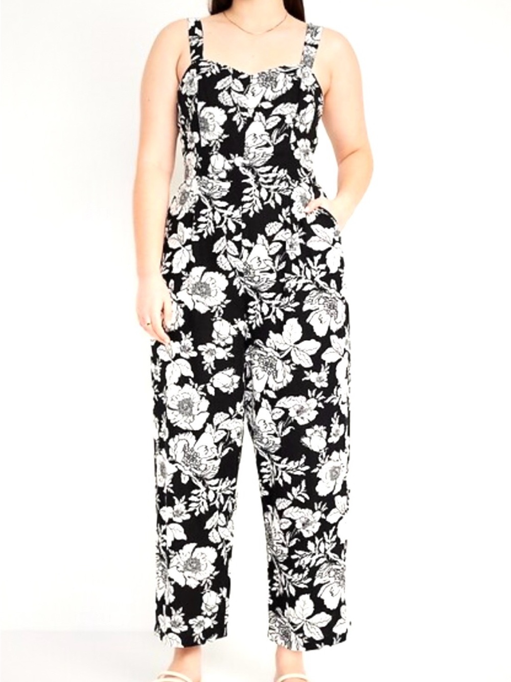 Old Navy Linen Blend Floral Wide Leg Jumpsuit XL Coastal Boho Resortwear